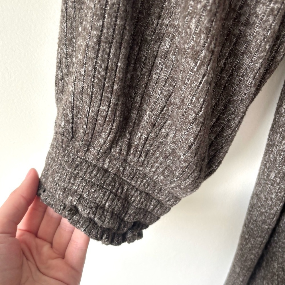 Anthropologie Daily Practice Ribbed Grey Mini Sweater Dress Puff Sleeves Boho - Picture 6 of 11